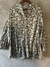 Elizabeth & James Dress Women's S Oversized Green Drop Waist Tunic Mini Printed