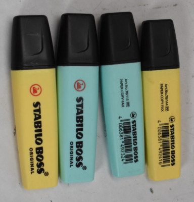 Stabilo Boss Pastel Colour Highlighter Marker Pen Chisel 4pc Teal Yellow