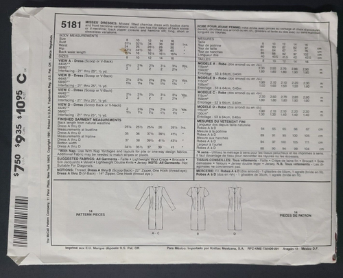 Vtg Uncut McCalls 5181 Easy Sewing Pattern Sleeveless Dress Square Neck Sz 16 - Picture 3 of 4