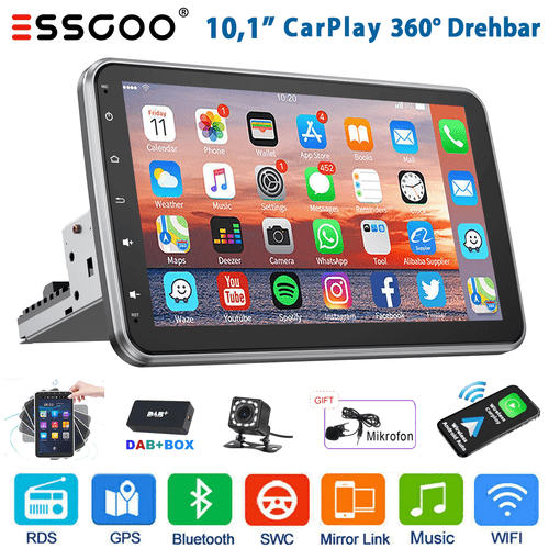 DAB+ 1 DIN 4+64GB Carplay Autoradio GPS Navi Android 14 360° Drehbar Bildschirm - Bild 1 von 14