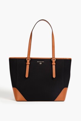 MICHAEL KORS ARIA LARGE BAG BLACK LEATHER TRIMMED CANVAS TOTE $268