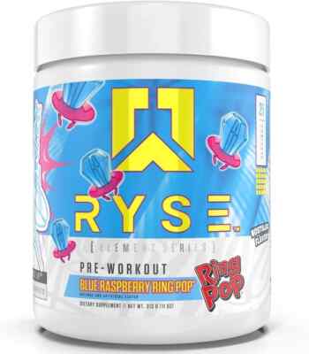 RYSE Pre-Workout Powder 25 Servings Blue Raspberry Ring Pop 11 oz Exp 08/2025