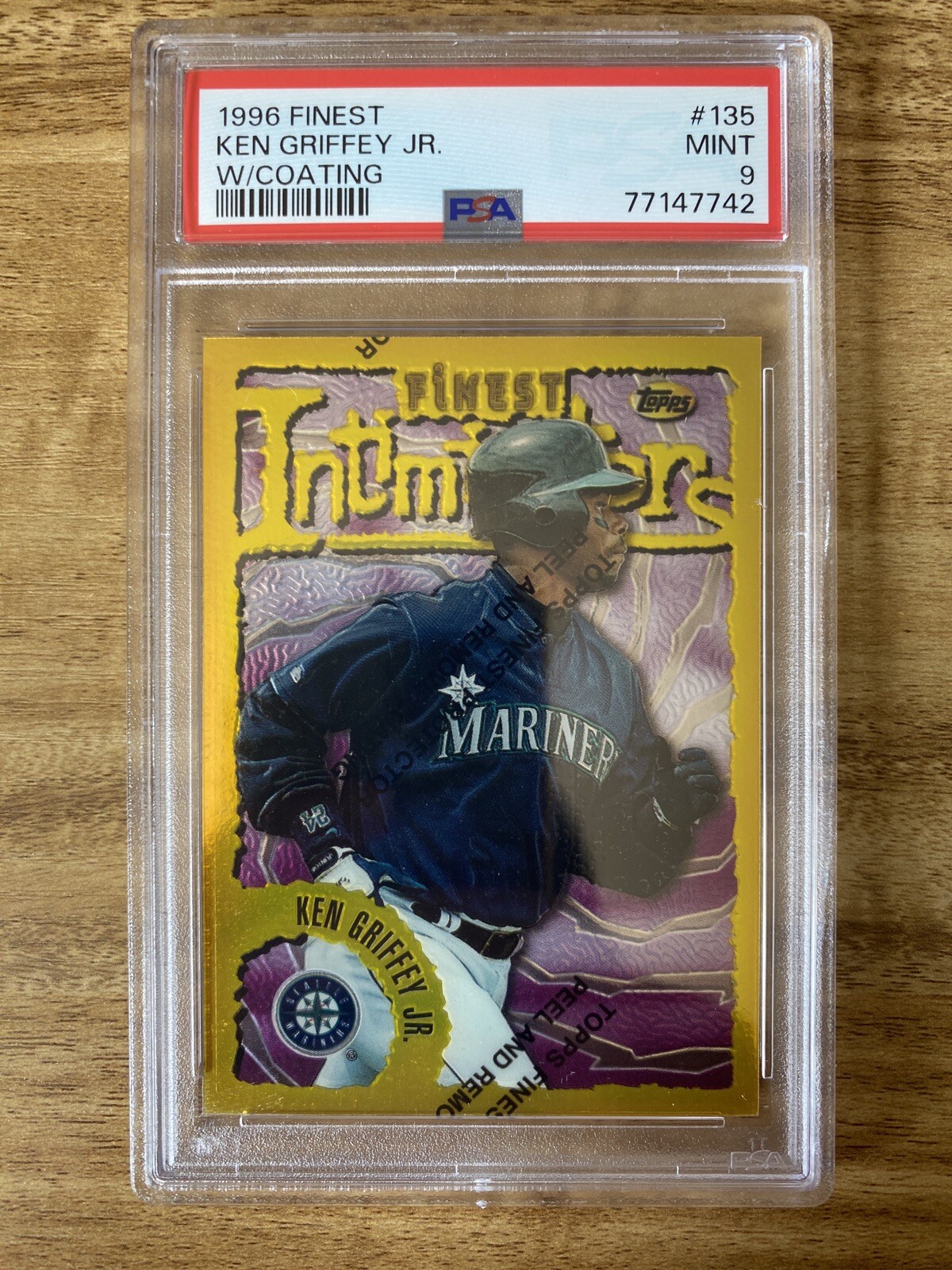 1996 Finest #135 Ken Griffey Jr Gold Intimidators with Coating PSA 9 Mint