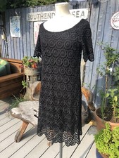 SIZE 8 MONSOON BLACK LACE CIRCLES OVER STRETCH T SHIRT FABRIC PENCIL MIDI DRESS