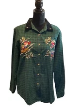 Vintage Holiday Christmas Plaid Long Sleeve Shirt Sz Large 12-14 ~ Granny Core