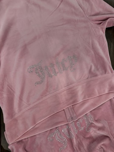 199 $ Neu mit Etikett Größe XL JUICY COUTURE BLING Velours TRAININGSANZUG - rosa Hose Hoodie - Bild 2 von 7