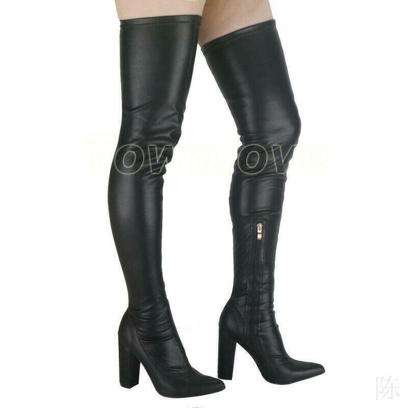 AMINA MUADDI Marine Stretch Thigh High Boots in Black