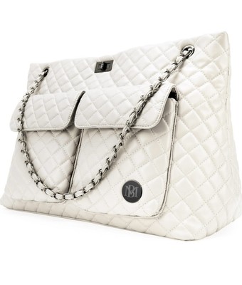 BADGLEY MISCHKA Diana XL Faux Leather Tote Weekender Travel Bag, Cream