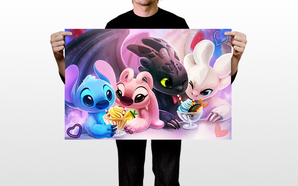 Stitch Angel Toothless Double Date Graphic Print Wall Art - POSTER 20x30