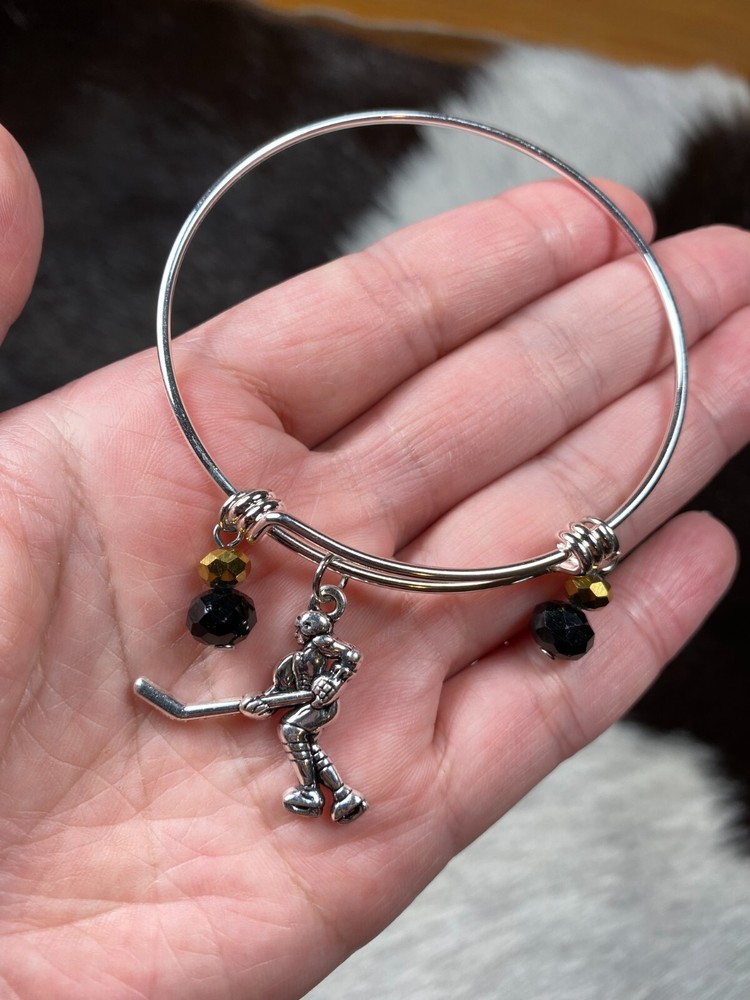 Hockey Jewelry Hockey Mom Black Gold Hockey Team Hockey Player Bracelet Earring