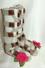 Toddler JOYFOLIE Brown Beige Pink Rosette Lace Up Back Zip Gladiator Sandal Sz 4
