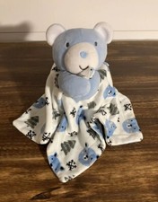 Baby Essentials Teddy Bear Lovey Plush Toy Security Blanket Blue Grey Trees 13  