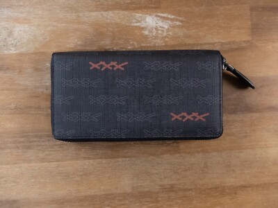 (NO CUSTOMS TAX) ERMENEGILDO ZEGNA COUTURE gray coated canvas zip-around wallet