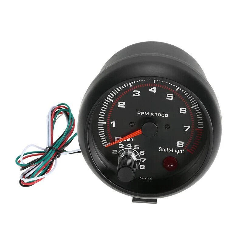 Medidor de tacómetro universal para automóvil 95 mm 3,75" 12 V con luz de cambio 0-8000 RPM duradero Foto 3 de 4