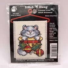 NMI Needle Magic Stitch 'N Hang Kitten in Basket Ornament Cross Stitch Kit
