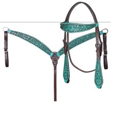 Hilason Turquoise Tooled Leather Headstall & ...