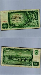 CZECHOSLOVAKIA 100 KORUN 1961 STO KORUN VINTAGE GREEN BANKNOTE FINE A26/91