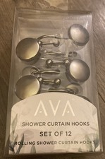 Ava Shower Curtain Hooks Big Silver Button Rolling Hooks Hangers Set 12 NIB
