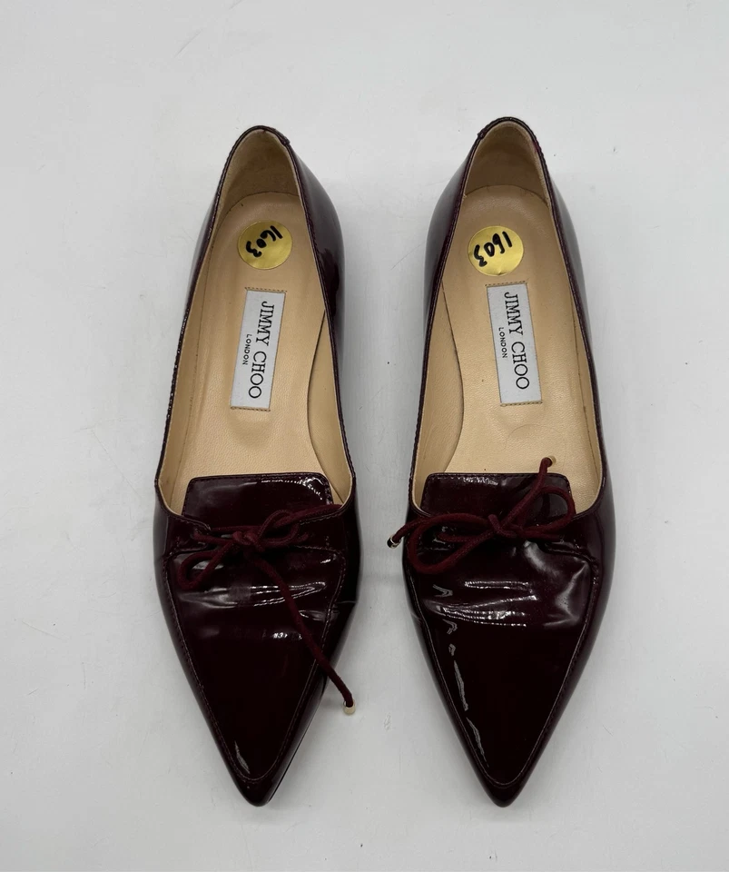 Jimmy Choo bordeaux red Genna pointed toe ballet flats with bow size 37 - Image 2 of 4