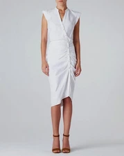 Women's Veronica Beard Sleeveless Ruched Stretch Cotton Shirt Dress Size 8 NWTS