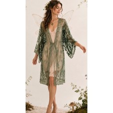 Mi Ami Green Lace Duster Top Embroidered  Boh...