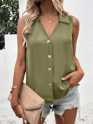 Full Size Johnny Collar Button-Up Tank | Polished & Casual   Bona Fide Fashion