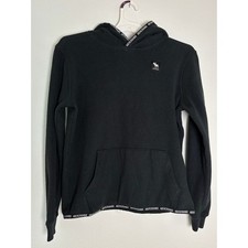 Abercrombie Kids Black Fleece Hoodie Logo Tape Sweatshirt Size 13/14 Large