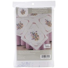 Pansies Stamped for Embroidery Quilt Block Kit 18" x 18", White