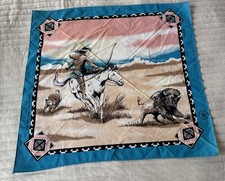 Vtg BANDANA HANKY Southwest Indian/Buffalo US made COWBOY Scarf 21  Square
