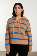 NWT Everlane Sweater Women's Lace Up Knit Chestnut Brown Blue Striped Wool S