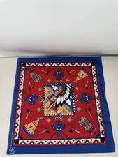 Vintage Native American Chief Drums Tepee Print Bandana Multicolor USA 80s 90s