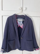 Joules Size 16 Blue Navy Jersey Herringbone Tweed Look Jacket Blazer Cotton Mix