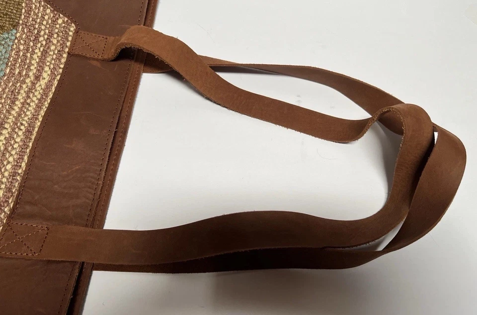 Kilim Jute Leather Boho X Large Weekender Travel Duffle Tote Bag Satchel 21.5” - Image 4 of 4