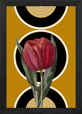 Rote Tulpe mit geometrischem Hintergrund gerahmtes Wandbild Poster Leinwanddruck Bild