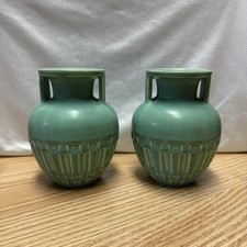 Pair Of 1937 Rookwood Pottery Teal Green 5.25