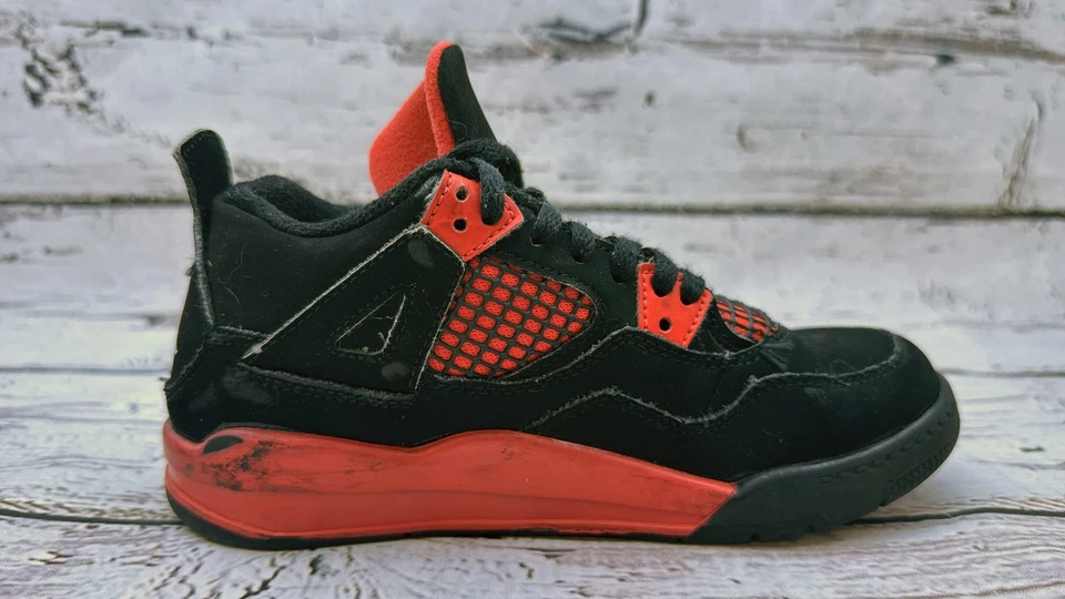 Jordan 4 Retro Shoes Youth Size 2Y Black Red Preschool PS BQ7669-016 Jumpman - Image 3 of 4