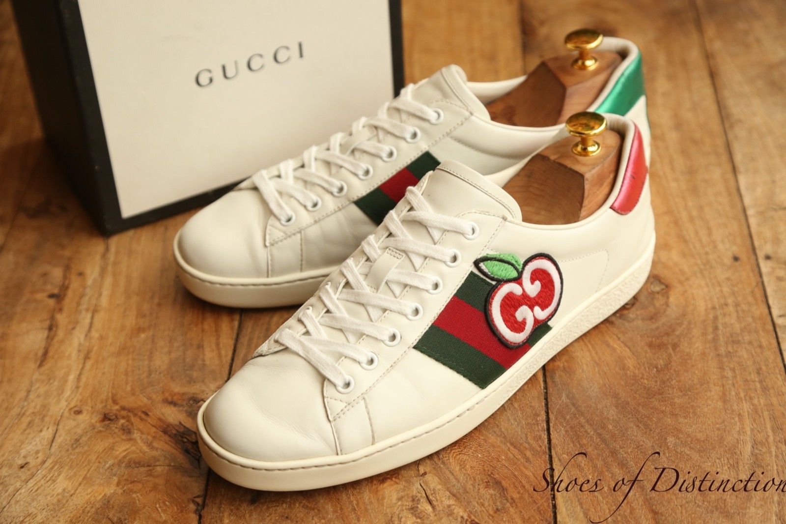 Gucci Ace Apple GG White Leather Shoes Trainers Men's UK 8 US 9 EU 2