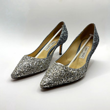 Jimmy Choo Romy 60. Silver Glitter. Size 38 1/2. US size 8.5.
