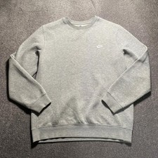 Nike Sweatshirt Men's Large Grey Crew Neck Logo Embroidered Cotton Blend