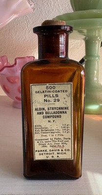Antique Parke, Davis & Co Medicine Bottle Full Original Label + Cork 5  EMPTY