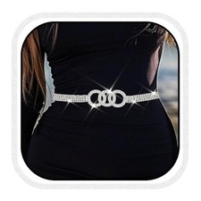 Rhinestone Chain Belts Bling Diamond Dress Belt Sparkly Waist Silver