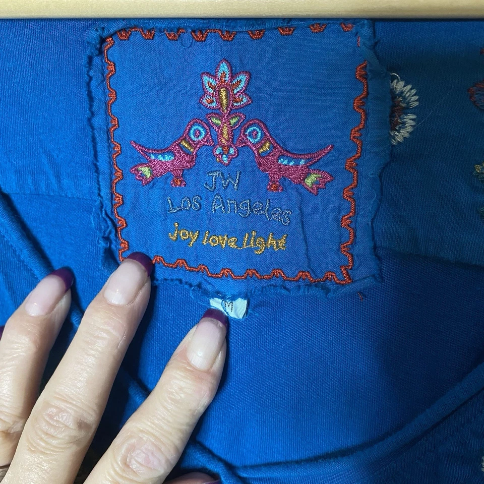 Top Johnny Was para mujer azul floral bordado manga larga cuello en V talla mediana Foto 3 de 3