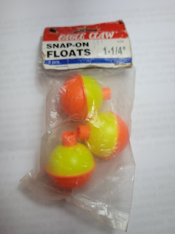 Eagle Claw Snap-on Float Orange/Yellow 1-1/4" 3Pk Fishing Bobber NEW NOS