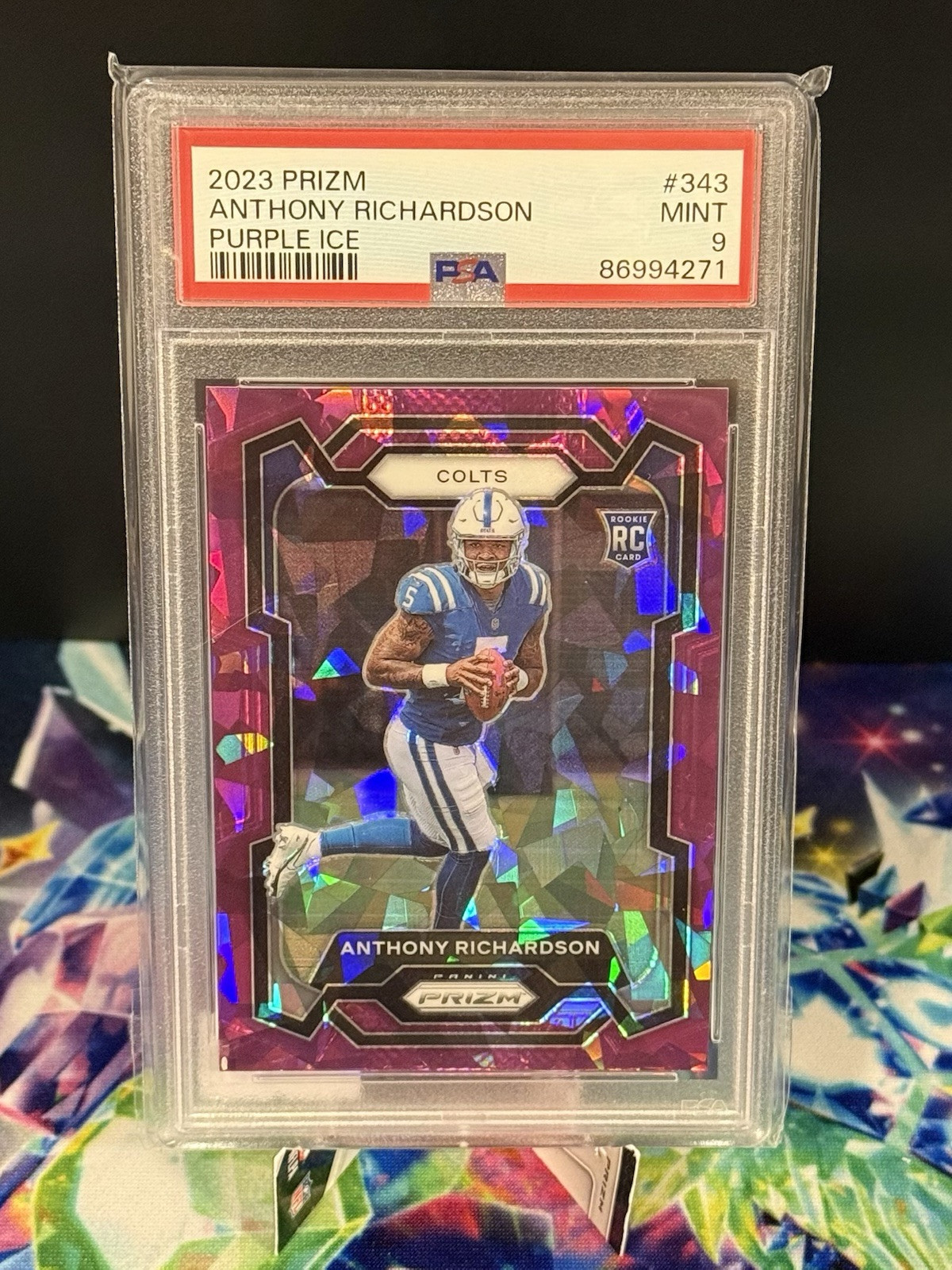 2023 Prizm - Rookies Purple Ice Prizm #343 Anthony Richardson /225 (RC) PSA 9