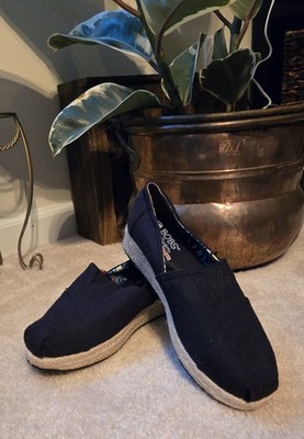 Bobs from Skechers Memory Foam Slip On Wedges Black Women Size 7.5