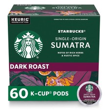 Starbucks K-Cup Coffee Pods, Dark Roast Coffee, Sumatra for Keurig 60 pods