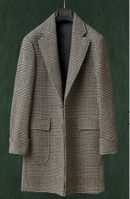 Spier Mackay Black White Grey Check Plaid Wool Overcoat Topcoat 38