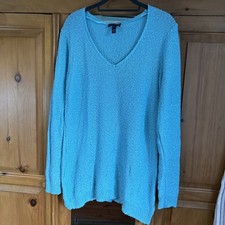 LTS - Long Tall Sally Women's Turquoise Jumper S 100% Cotton V Neck Pullover