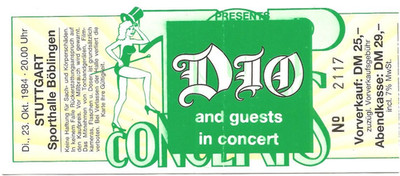 DIO  In Concert 1984 Stuttgart-Böblingen  Ticket / Konzertkarte / Eintrittskarte