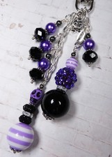 Halloween Skull Purse Charm Bag Clip Bubblegum Crystal Purple Black Handmade New